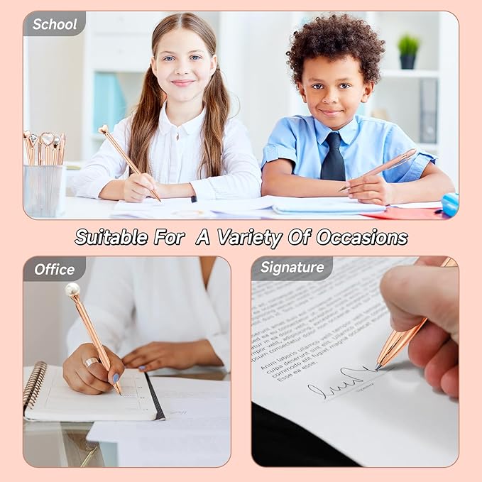 Cute Pens for Women, 6 Pcs Rose Gold Pens Metal Ballpoint Pens Bulk, 1.0mm Medium Point Black Ink Pens, Office and School Supplies Cool Fun Pens Gifts for Women Teacher Nurse (Rose Gold)