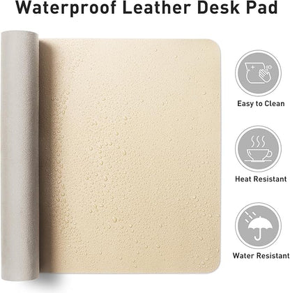 Aothia Leather Desk Pad Protector, Large Mouse Pad, Office Mat, Non-Slip PU Leather Blotter, Laptop Desk Pad, Waterproof Writing Pad for Office and Home (Beige, 23.6" x 13.7")