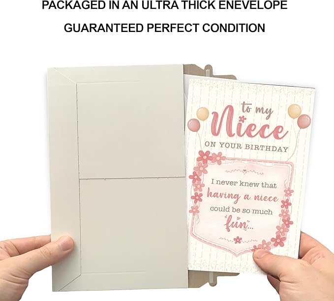 Prime Greetings Birthday Card For Niece, Made in America, Eco-Friendly, Thick Card Stock with Premium Envelope 5in x 7.75in, Packaged in Protective Mailer