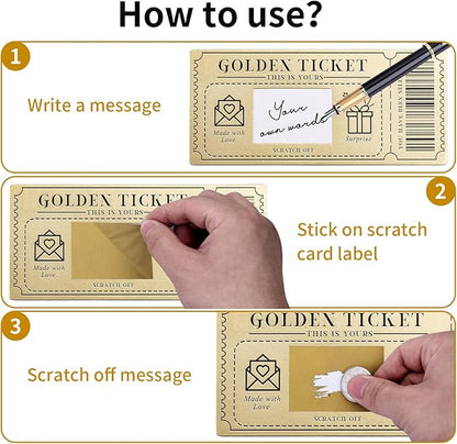 1 Piece Golden Ticket Scratch-off Card with Envelope, Scratch & Reveal Surprise Ticket for Writing Your Own Special for Birthday, Gifts for Girlfriends, Wives, Valentine's Day Card, Christmas Gift Card