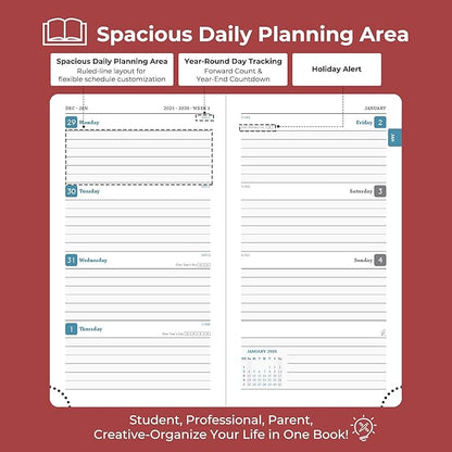 Weekly Monthly 2026 Planner (Jan.26-Dec.26),6.5"x3.75",12 Months Agenda Plan with Month Tabs & Pocket,Expenses/Note Pages, Appointment Book Calendar with Hardcover Vegan Leather Cover,Red