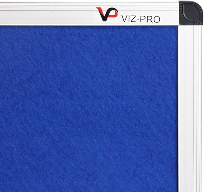 VIZ-PRO Notice Board Felt Blue, 72 X 40 Inches, Silver Aluminium Frame
