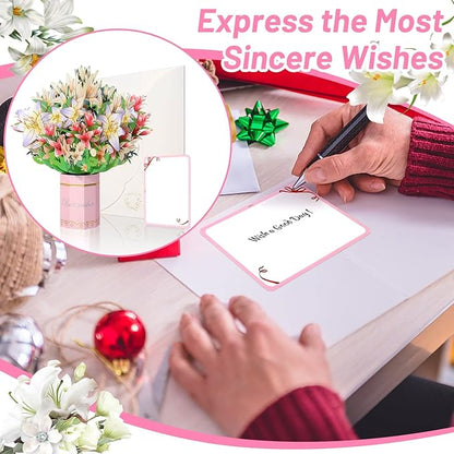Get Well Soon Card, Popup Flower Lilies Birthday Card Thinking of You Gift Care Gift Cards for Women Mom Wife Friends Female Congratulations Gifts Anniversary Card