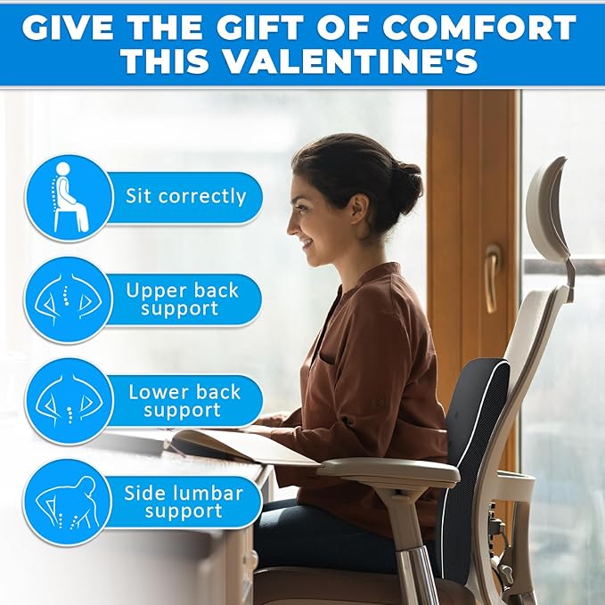 Elegant Lumbar Support Pillow for Office Chair - Ergonomic Back Support with Breathable 3D Mesh Cover, Ideal Gifts for Women,Birthdays & Holidays, Well-Suited for Office Chairs, Gaming Chairs (Black)