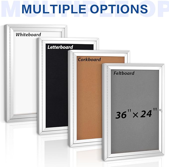 SWANCROWN Outdoor Lockable Gray Fabric Bulletin Board Shatter Resistant Display Cases Wall Mount Message Board with Swing Door,36x24 inches