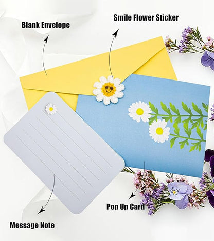 Daisy Flowers Pop Up Card, 3D Floral Greeting Card, Daisy Bouquet Thank You Cards for Mother’s Day, Thanksgiving Day, Birthday, Anniversary, Thinking Of You, Get Well Soon, All Occasions