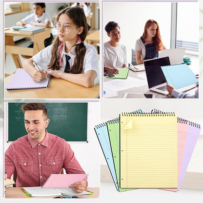 10 Pcs Legal Pads 3 Hole Punched Top Bound Spiral Notebook Tear Line for Easy Removal 8.5 x 11 in Hard Cardboard Paper College Ruled Notepad Spiral Note Pad for Office School (Multicolor)