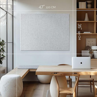 Large Cork Board for Office Black Felt Board Alternative - Slat Wall Paneling, Felt bulletin board tiles for office wall decor, Push pin board Wall organizer for office -12-Pack (Marble White)