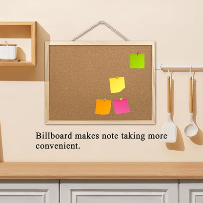 GDMINLO Cork Board Bulletin Board, 15.7"X 11.81" pin Boards for Walls, Oak Wood Finish Frame, Wall Mounted Cork Board for Office Home and School(Pins, Eye Bolts, gaskets, Screws)