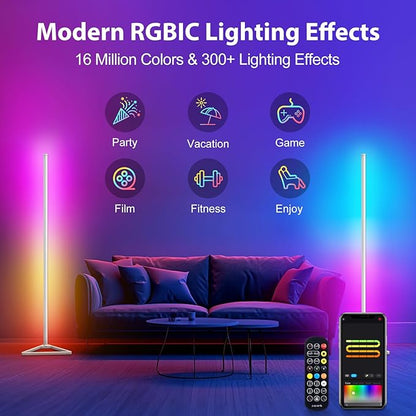 Floor Lamp,16 Million Colors LED Floor Lamps 141 cm Lamps for Living Room with Music Sync,Standing Lamp with App and Remote Control,Gaming Ambient Lighting Corner Lamp Bedroom Decor