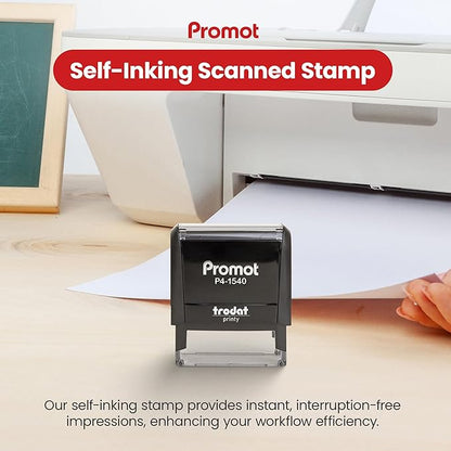Promot Scanned Self Inking Rubber Stamp - Refillable Scanned Stamper - Business, Bookkeeping, Ordering, Accounting, Work, Office Stamps - Red Ink