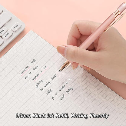Cute Pens for Women, 6 Pcs Rose Gold Pens Metal Ballpoint Pens Bulk, 1.0mm Medium Point Black Ink Pens, Office and School Supplies Cool Fun Pens Gifts for Women Teacher Nurse (Rose Gold)