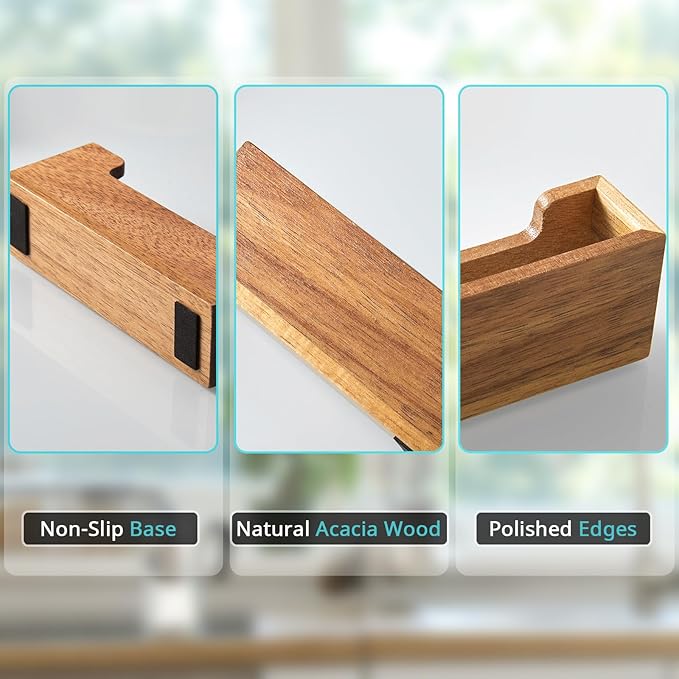 2 Pack Business Card Holder Desk, Acacia Wood Business Card Organizer Desktop Business Card Display Stand for Office Tabletop Exhibition, Small Business Essentials