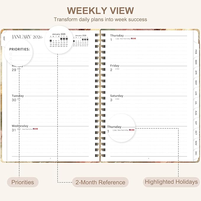 2026 Planner, Weekly and Monthly Academic Planner Calendar (JAN.2026 - DEC.2026), Planning Agenda Book, for Office Desk Accessories and School Supplies, A5(6.3" x 8.5")