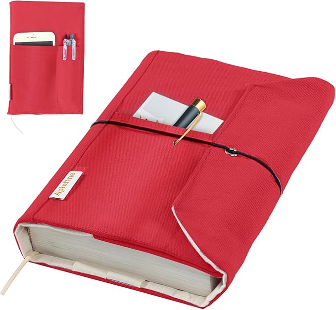 Canvas Book Covers, Washable Book Protector, Book Cover for Paperback Novels, Adjustable Book Cover for Hardcover with Pockets for Pen, Soft Cover Books, Book Lovers Gifts