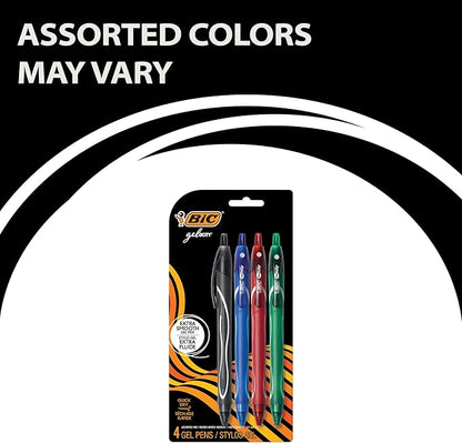 BIC Gelocity Quick Dry Assorted Colors Gel Pens, Medium Point (0.7mm), 4-Count Pack, Retractable Gel Pens With Comfortable Full Grip