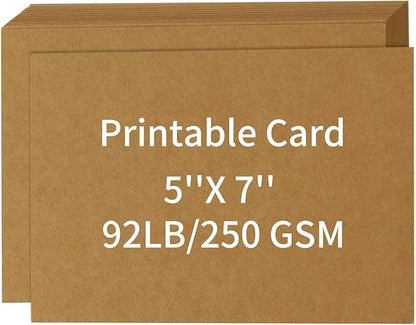 50 Pack 5x7 Kraft Cardstock Paper, Thick Index Card for Printer, 92lb/250GSM Heavyweight Blank Card, Postcards, Wedding Invitation, DIY Crafting, Greeting Card Making