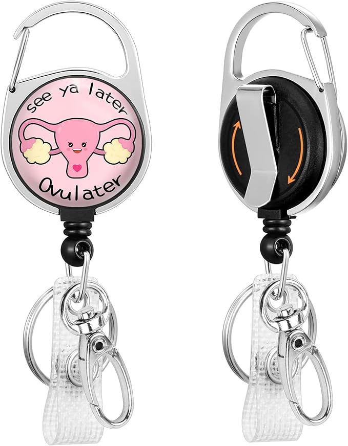 Nurse Badge Reel Retractable Heavy Duty with 360°Swivel Carabiner Clip, Uterus OB Nursing ID Badge Holder Retractable, Ovary Uterus ID Card Holder Nurse Teacher Retractable Keychain Name Badge Clip