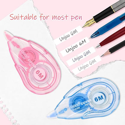 White Correction Tape, Easy To Use Applicator for Instant Corrections, For school, Office (Blue,Green,Pink, 12pack, 6M/256" x 0.2")