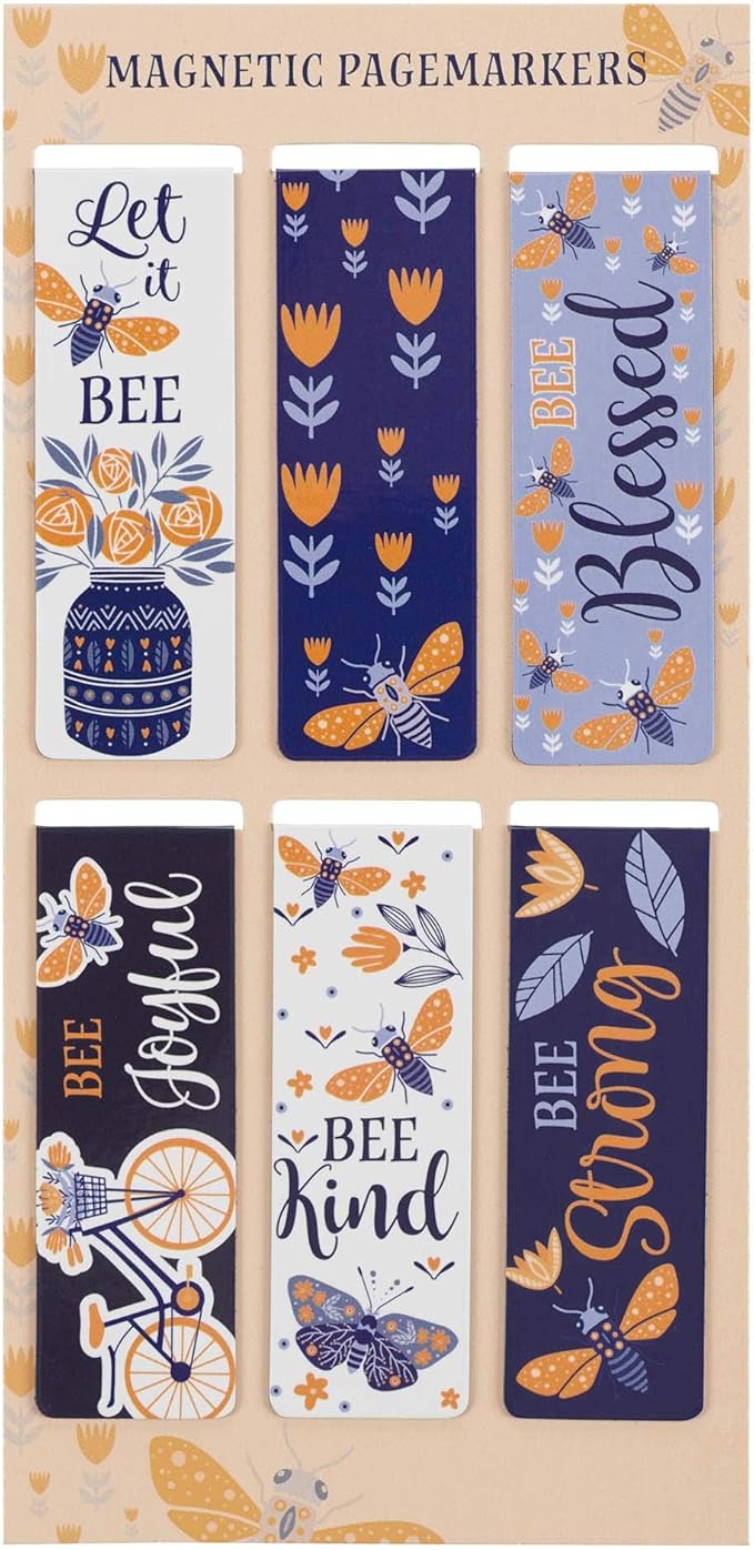 Christian Art Gifts Beloved Magnetic Scripture Bookmark Set with Bible Verse: Let It Bee - Inspirational Magnetic Blue White Gold Bee Themed Pagemarkers Set of 6 for Bibles and Books Size 2.3" x 0.75"
