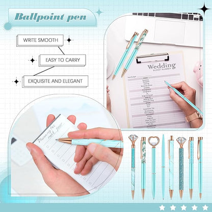 Supervitae 8 Pcs Ballpoint Pen for Women Fancy Gifts for Journaling Liquid Sand Glitter Black Ink Pens Bridal Shower Gifts for Wedding Women Office Desk School Stationery Supplies(Blue)