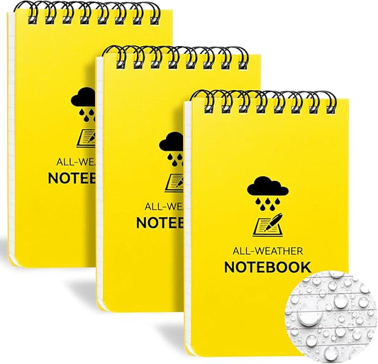 3 Pack Waterproof Notebook, 3 x 5 Pocket Notepad, All Weather Small Pocket Notebook Stone Paper, Mini Spiral Notepad Police Notepad 100 Lined Pages for Outdoor Office