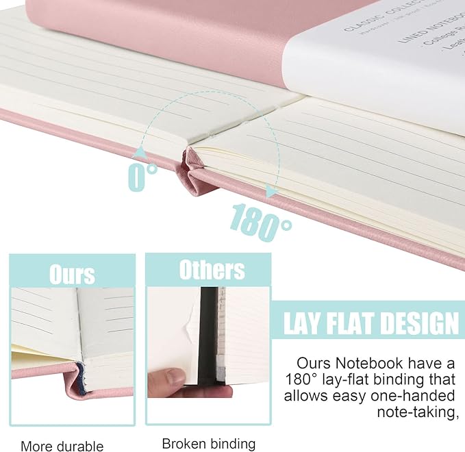 Lined Journal Notebook, 10Pack(Pink), 160 Pages, Medium 5.7 inches x 8 inches - 100 gsm Thick Paper, Hardcover