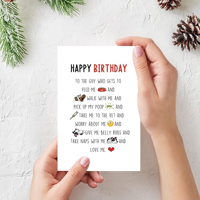 Ziwenhu Dog Dad Birthday Card, 8 x 5.3 inches, Recycled 300gsm Linen Cardstock, Blank Inside