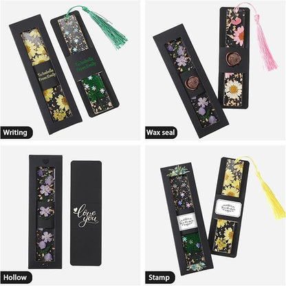 50 Set Kraft Bookmark Sleeves Resin Bookmark Holder 5.9 x 1.8'' Bookmark Cardboard Gift Boxes DIY Bookmark Blank Display Cards for Bookmark Wrapping Gift Supplies(Black)