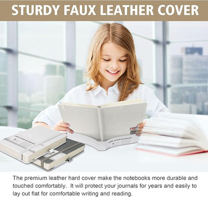 Lined Journal Notebook, 360 Numbered Pages(With page number), Thick Journal for Writing A5 College Ruled Notebook, 100gsm Lined Paper, Leather Hardcover, 5.75'' X 8.38''-1 Pack, White