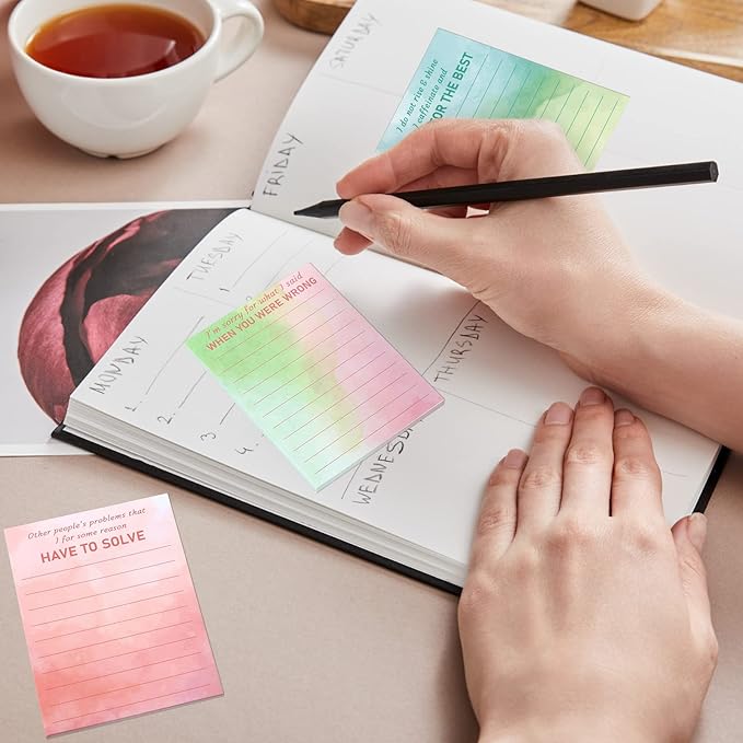 Funny Notepads with Sayings Sticky Funny Office Supplies to Do List Sarcastic Work Assorted Notepad for Workers, 12 Designs, 3 x 3.93 Inch(Watercolor Style)