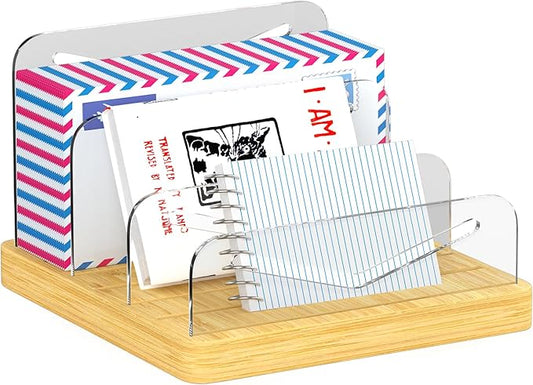 MinBoo Mail Organizer File Holders Letter Organizer Bamboo Desk Document Sorter Envelope Folder Racks Holders for Office Home School