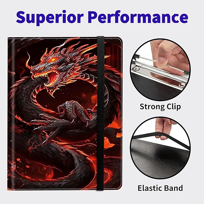 Red Dragon PU Leather Padfolio Clipboard Notepad with Pen Loop and Elastic Strap Interview/Resume Document Organizer for Business School Office