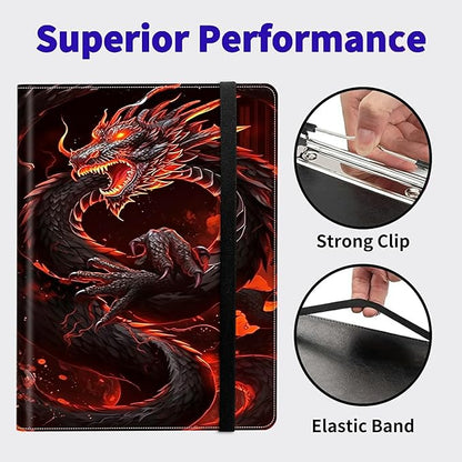 Red Dragon Padfolio Folder with Clipboard,Portfolios Organizer Clipboards with Storage Clipboard Writing Pad PU Leather Conference Document Organizer with Business Card Holder