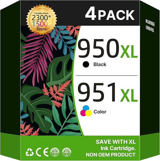 950XL 951XL Ink Cartridges Replacement for HP 950 951 Ink Cartridges Combo Pack for HP OfficeJet Pro 8600 8610 8620 8100 8630 8660 8640 8615 76DW 251DW Printer (Black Cyan Magenta Yellow)