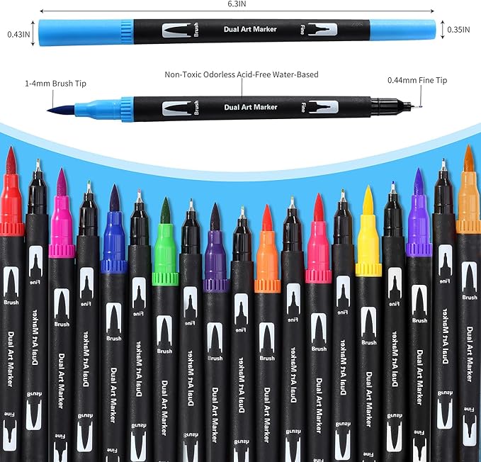 100 Art Markers Set for Adult Coloring Books No Bleeding,Bullet Journal Pens Watercolor Markers for Artists Painting Calligraphy Dual Tip Markers Brush and Fine for Kids Teens Women Drawing Coloring