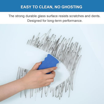 Glass Whiteboard Frameless Tempered Glass Dry Erase Board with Marker Tray for Interactive Office, Wall Mounted Frosted Glass Whiteboard, White, 60" x 40"