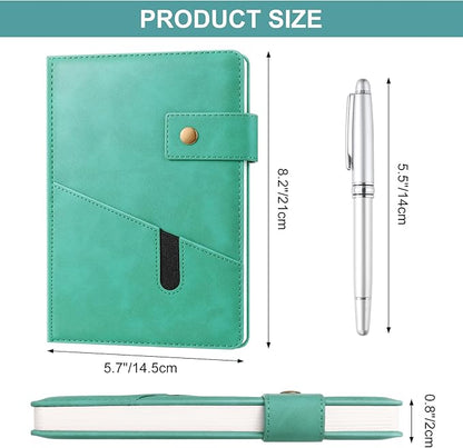 A5 Leather Journal Notebook with Pen, 200 Pages Hardcover Journal with Pocket, 100gsm Thick Lined Paper Daily Diary for Men and Women, Great Gift for Business School Travel Personal - Light Blue