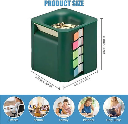 5-in-1 Sticky Note Holder for Desk - Pop Up Sticky Note Dispenser with Pop Up Post Its, Sticky Note Holder & Storage, Magnetic Absorber Case for On-The-Go Organization (Dark Green)