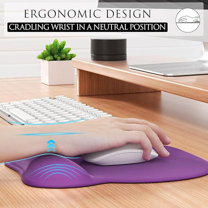 MROCO Ergonomic Mouse Pad with Gel Wrist Rest, Comfortable Mousepad with Smooth Wrist Support Surface and Non-Slip PU Base for Pain Relief, Computer, Laptop, Office & Home, 9.4 x 8.1 in, Violet Purple