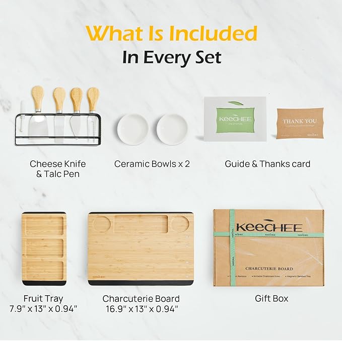 Charcuterie Board Gift Set: Large Bamboo Cheese Board with Chalkboard Edge & Forks - Ideal for Housewarming, Weddings, Bridal Showers, and Unique Gifts for Mom