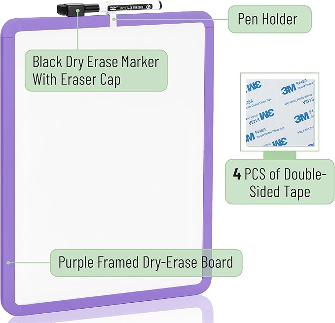 Mr. Pen- Dry Erase Board, 14” x 11” with a Black Dry Erase Marker, Purple Frame, Small White Board, White Board for Kids, White Board for Students, Small Dry Erase Board, Mini White Board