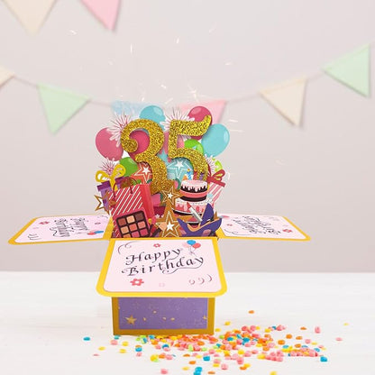 Asmallgf Sweet 35th Birthday Popup Card for Women Men, Funny 35 Year Old Bday Gifts for Husband Wife, Happy 35 Birthday 3D Greeting Card for Female Male, Best 35th Bday Gift Idea for Him Her