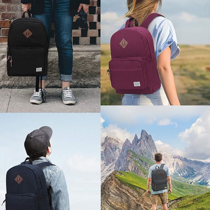 RAVUO Casual Backpack for Women, Water Resistant Classic Basic 15.6 inch Laptop Backpack Rucksack Travel Daypack Bookbag Burgundy