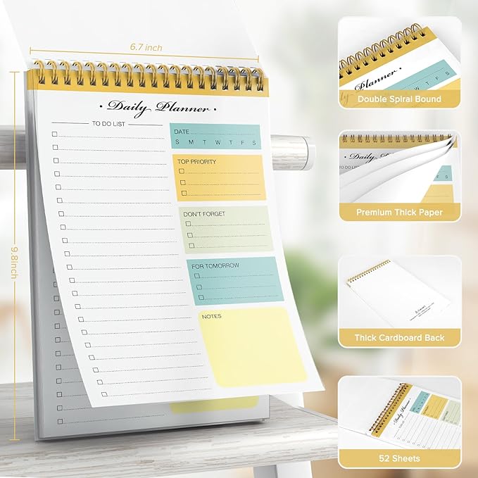 To Do List Notepad, To Do List Notebook for Work with 52 Undated Sheets, Daily To Do List Planner, Checklist Organizer Notebook for Office, Home and School- Yellow