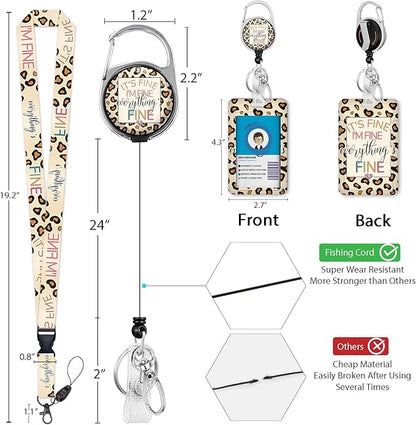 ID Badge Holder with Breakaway Lanyard, Retractable Badge Reel Heavy Duty, It's Fine I'm Fine Lanyards for ID Badges Ajustable, Teacher Nurse Work Office Gifts