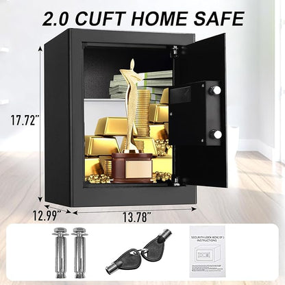 Tenamic Fireproof Safe Box 2.0 Cuft Electronic Digital Security Box, Keypad Large Lock Box Cabinet Safes with Internal Light, Solid Alloy Steel Office Hotel Home Safe with 2 Passwords, Black