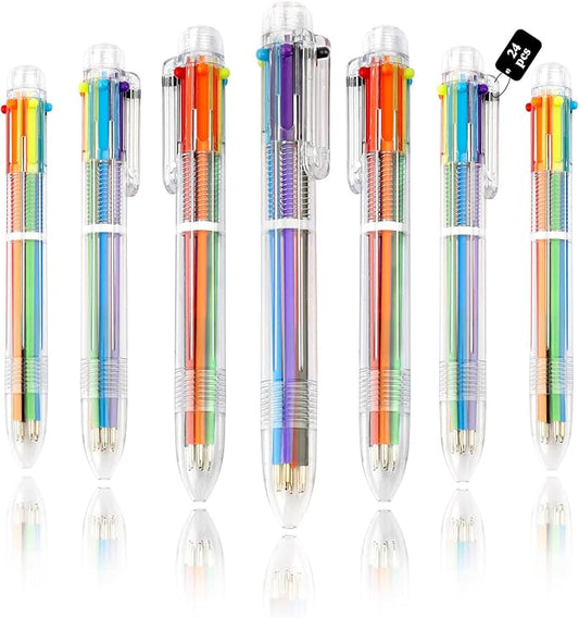 24 Pack Multicolor Pen 0.5mm 6-in-1 Multicolor Ballpoint Retractable Pens for School Office Supplies Birthday Easter Party Favors for Kids Students Children Gift End of Year Gifts for Students Teacher