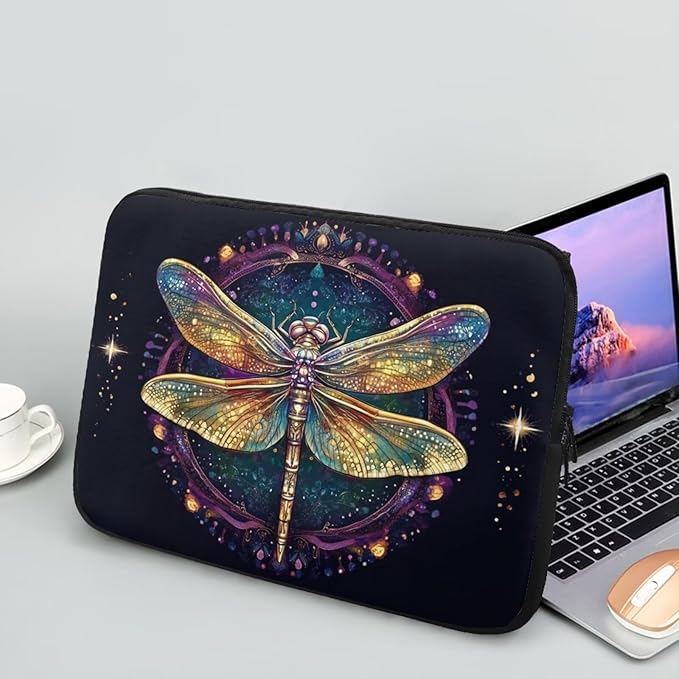 Dragonfly Printed Computer Bags for Laptops for Women, Large Capacity Computer Carrying Cover Laptop Briefcase, 10 Inch Water Resistant Laptop Case Portable Computer Case Bag