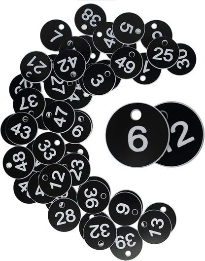 StayMax Plastic ID Number Tags Engraved Tags Key Tags Without Key Rings (1-50, Black)